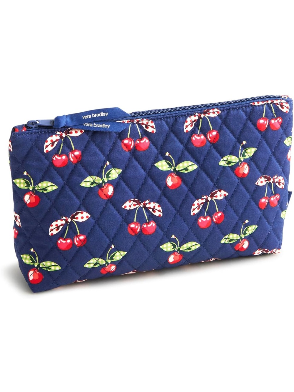 Vera Bradley Navy Cherry Quilted Red Cherries Cosmetic Pouch Red - New